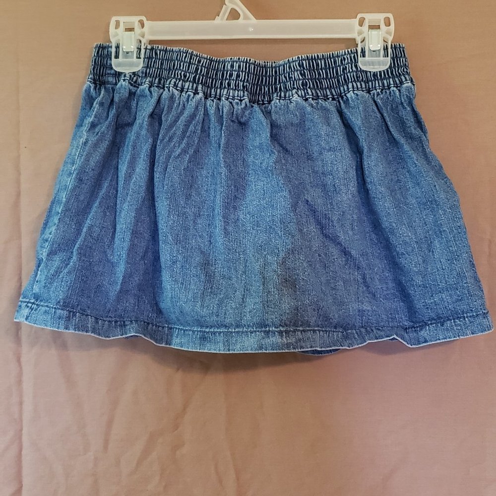 Faded Glory, Denim miniskirt with attached shorts under, Size Large (10-12)